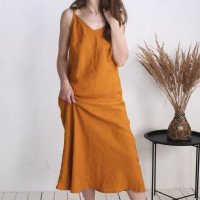 Robe longue en lin à dos en V YAMUNA
