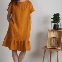 Robe rétro en lin à volant MAMORE