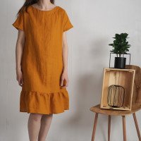 Robe rétro en lin à volant MAMORE