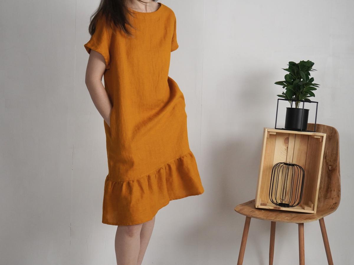 Robe rétro en lin à volant MAMORE