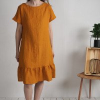 Robe rétro en lin à volant MAMORE